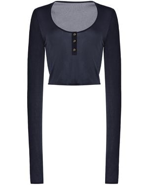 Brandon Maxwell The Wylder Cropped Henley Top - Blue