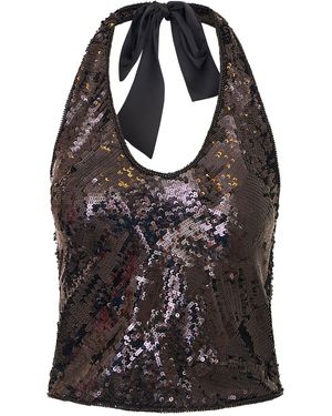 LoveShackFancy Ivira Sequined Top - Black