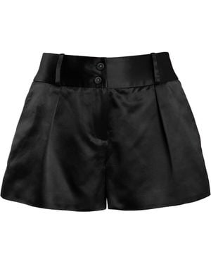 Brandon Maxwell The Whit Pleated Silk Mini Shorts - Black