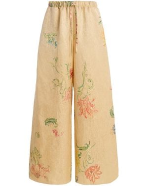 Rosie Assoulin Floral Jacquard Wide-Leg Trousers - Natural