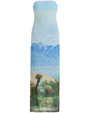 Significant Other Exclusive Sura Strapless Printed Mesh Maxi Dress - Blue