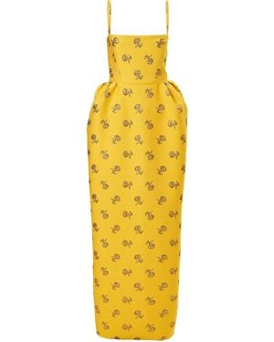 Carolina Herrera Metallic Floral Jacquard Sleeveless Bell Gown - Yellow