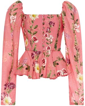 Agua Bendita Bromelia Peplum Linen Top - Red
