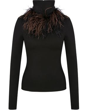 Ila Mia Feather-trimmed Turtleneck Top - Black