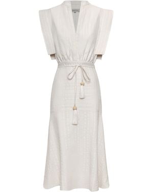 ANDRES OTALORA Contigu Despierto Belted Cotton-Jacquard Midi Dress - White