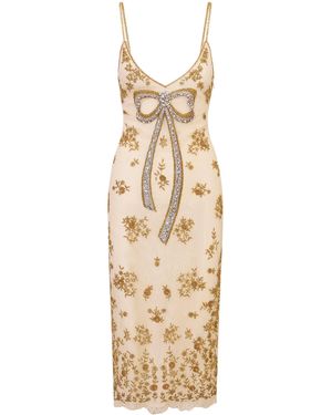 LoveShackFancy Davelle Bow-Detailed Lace Maxi Dress - Metallic