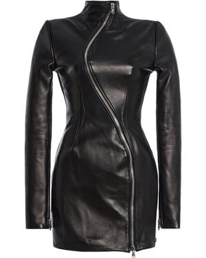 LAQUAN SMITH Zip-Front Leather Mini Dress - Black