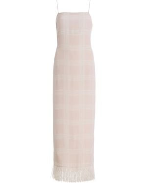 Posse Exclusive La Isla Lola Fringed Plaid Crepe Midi Dress - White