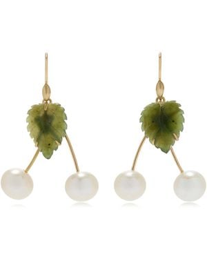 Annette Ferdinandsen Fancy Cherry 18K Pearl And Jade Earrings - Green