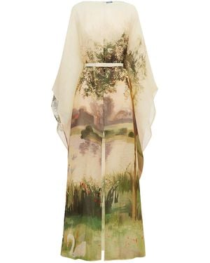 LEO LIN Willow Kaftan Silk-Linen Maxi Dress - Metallic