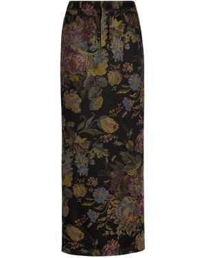 Ralph Lauren Fontaine Floral Stretch-Silk Maxi Skirt - Black
