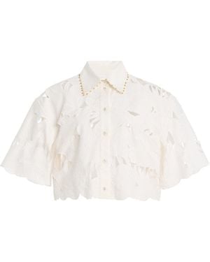 Zimmermann Mahon Embroidered Cotton Cropped Shirt - White