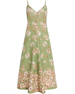 Cara Cara Mae Floral Linen Midi Dress - Green