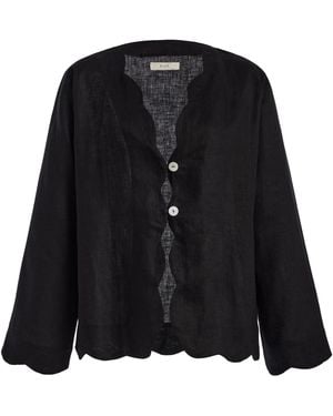 ELCE Kai Scalloped Linen Shirt - Black