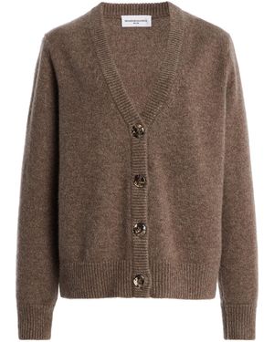 Brandon Maxwell Tate V-Neck Cashmere-Silk Cardigan - Brown