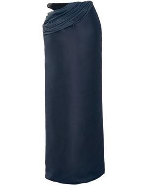 YASSMIN SALEH Unfold Draped Silk-Blend Maxi Skirt - Blue