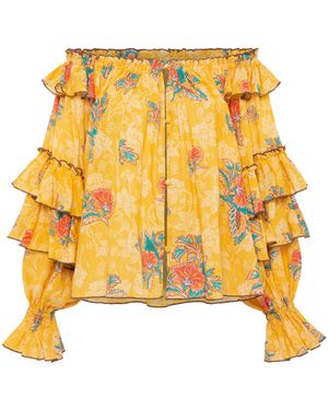 Siedres Amaya Cotton Off-The-Shoulder Ruffled Top - Yellow
