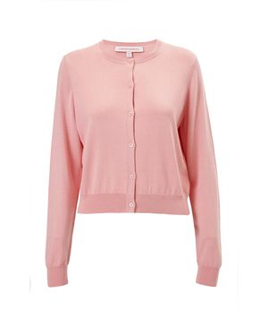 Carolina Herrera Long-Sleeve Signature Silk-Cotton Cardigan - Pink