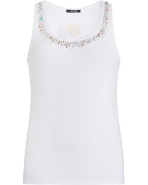 Versace Embroidered Ribbed Cotton Tank Top - White