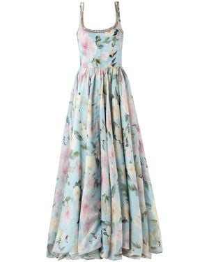 La Fuori Botanica Haze Silk Maxi Dress - Blue
