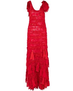 Heirlome Juanita Tassel-Embellished Woven Silk Maxi Dress - Red