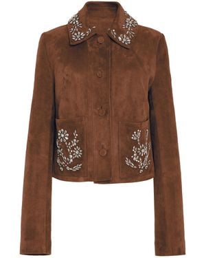 Oscar de la Renta Crystal-Embellished Suede Jacket - Brown