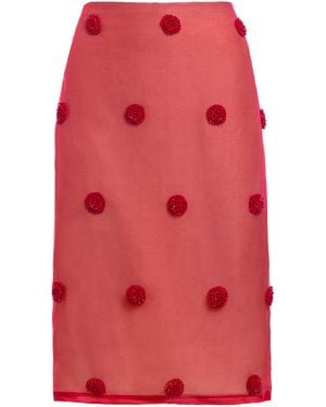DES_PHEMMES Beaded Silk-Chiffon Midi Skirt - Red