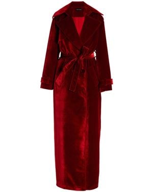 Sergio Hudson Oversized Double-breasted Velvet Trench Coat - Red