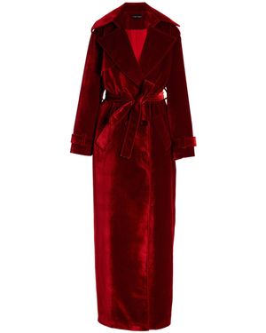 Sergio Hudson Oversized Double-breasted Velvet Trench Coat - Red