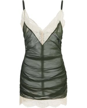 LAQUAN SMITH Lace-Trim Silk-Blend Mini Dress - Green