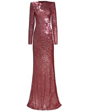 Naeem Khan Floral-Appliquéd Sequined Gown - Red