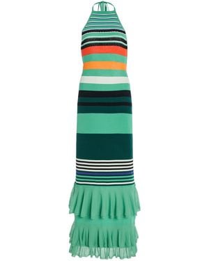 Christopher John Rogers Ruffled Striped Cotton-Blend Halter Dress - Green