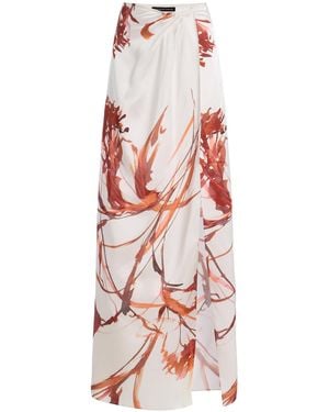 SEV Draped Printed Crepe Maxi Skirt - Red
