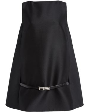 Balenciaga Belted Wool-Silk Mini Dress - Black