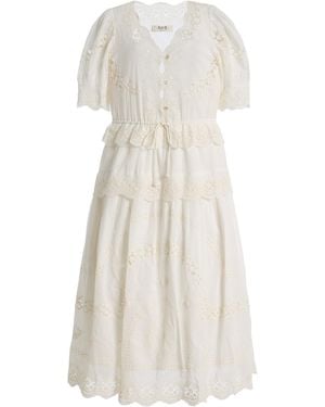 Sea Sofia Embroidered Puff-Sleeve Cotton Midi Dress - White