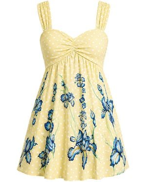 La Fuori Citrine Iris Linen Mini Dress - Yellow