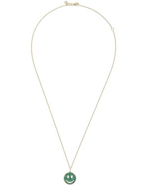 Sydney Evan Medium Happy Face 14k Yellow Gold Emerald Necklace - Green