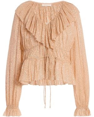 Ulla Johnson Odilia Ruffled Silk-Blend Top - Natural