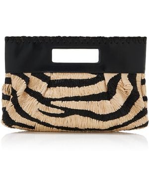 STAUD Lena Zebra Raffia Clutch - Black