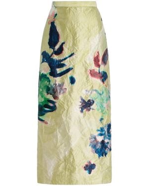 Erdem Printed Satin Midi Skirt - Yellow