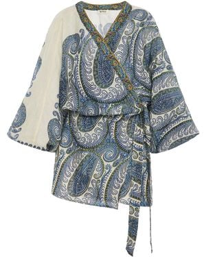 BOTEH Arcadia Paisley Mini Robe Dress - Blue