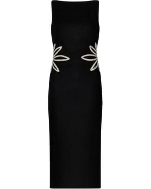 ANDRES OTALORA Kamar Embroidered Linen Midi Dress - Black