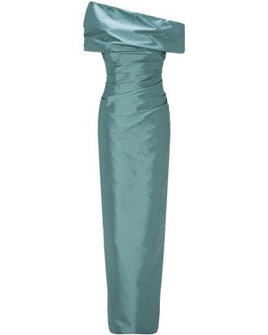 Marmar Halim Draped Silk Column Gown - Green
