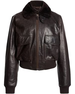 Victoria Beckham Leather Aviator Jacket - Black