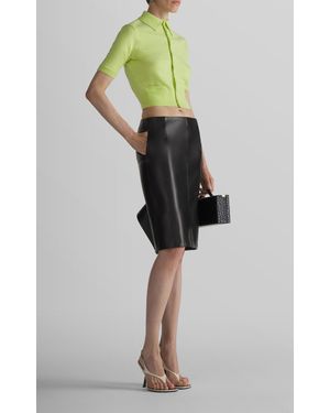 Mugler Back-Slit Leather Knee-Length Skirt - Black
