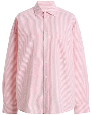 With Nothing Underneath Exclusive The Weekend Striped Cotton Seersucker Shirt - Pink