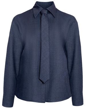 Kallmeyer Billie Shirt-Tie Wool Blouse - Blue