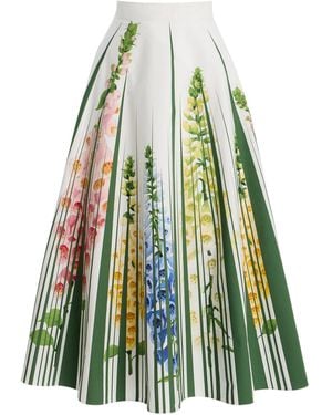 Oscar de la Renta Foxglove-Printed Cotton-Poplin Midi Skirt - Green