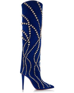 Christian Louboutin Astrilarge Botta 100 Suede Heeled Boots - Blue