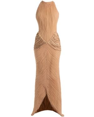 Francisco Arce Zele Tulle-Silk Fringed Maxi Dress - Natural